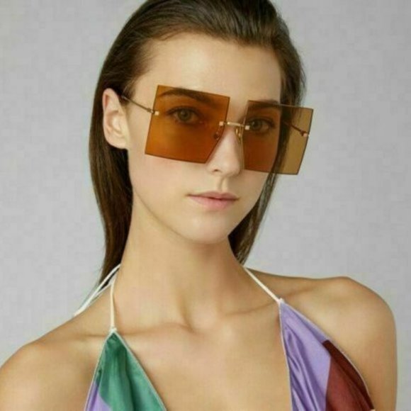 Square Rimless Frameless Large Oversize Sunglasses - Picture 3 of 7